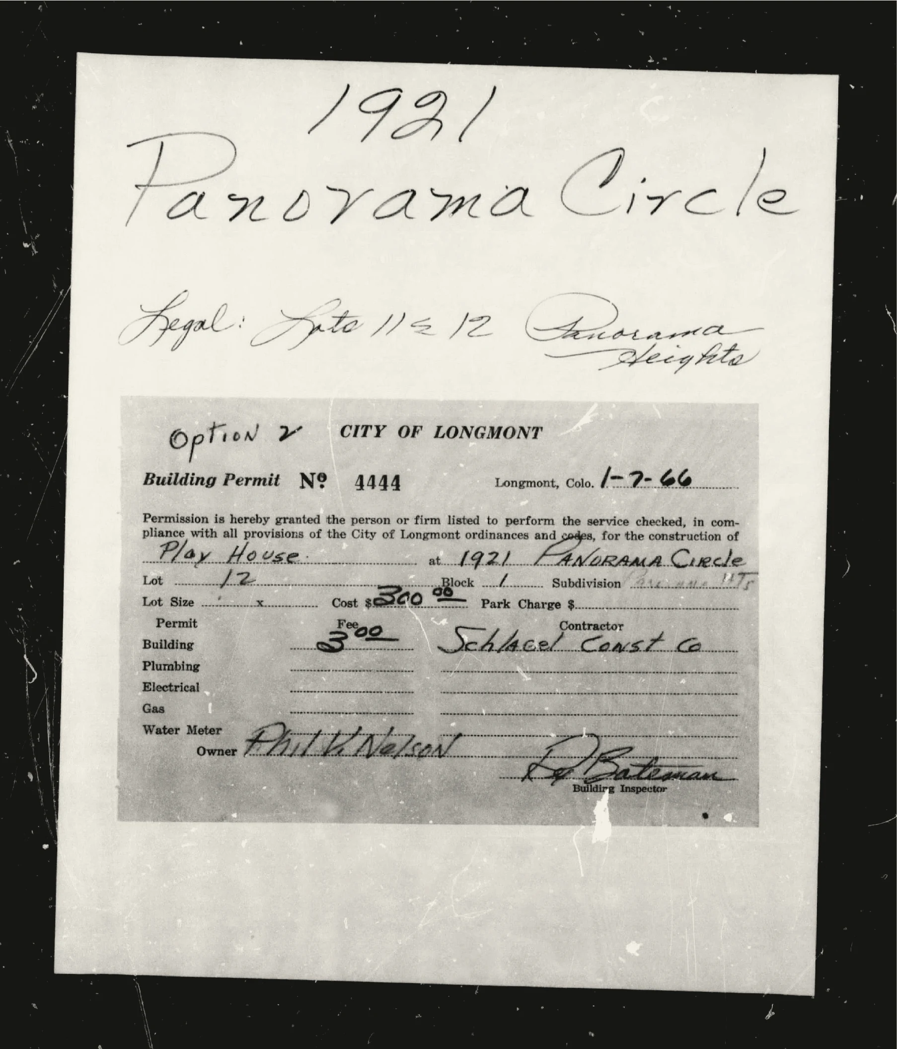 City permit 4444, issued January 7, 1966.