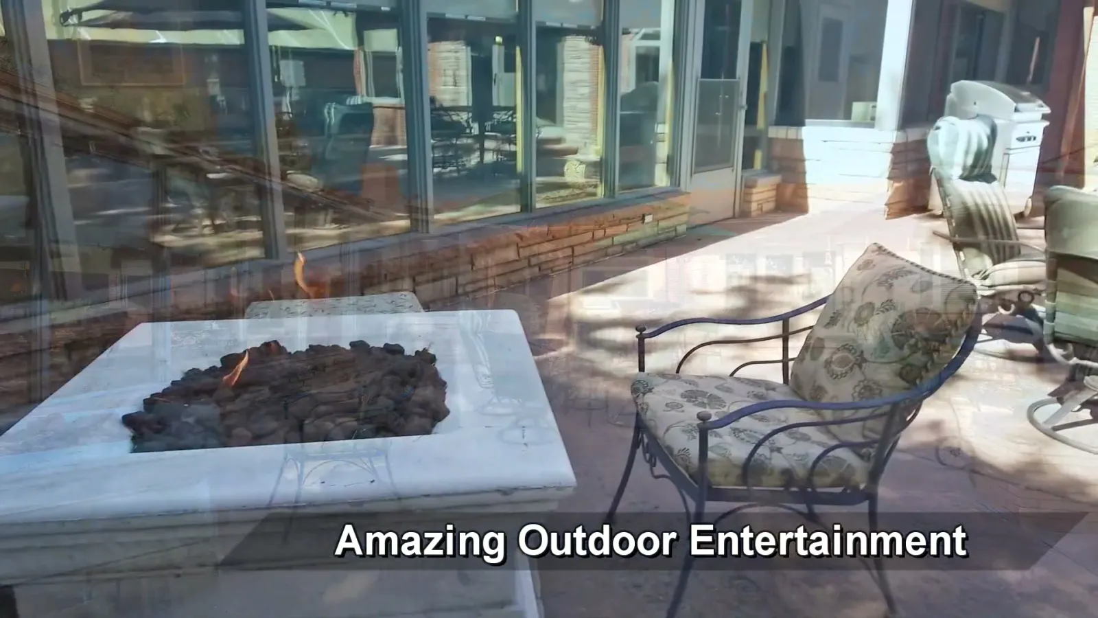 The outdoor fire table in one of several entertaining courts.