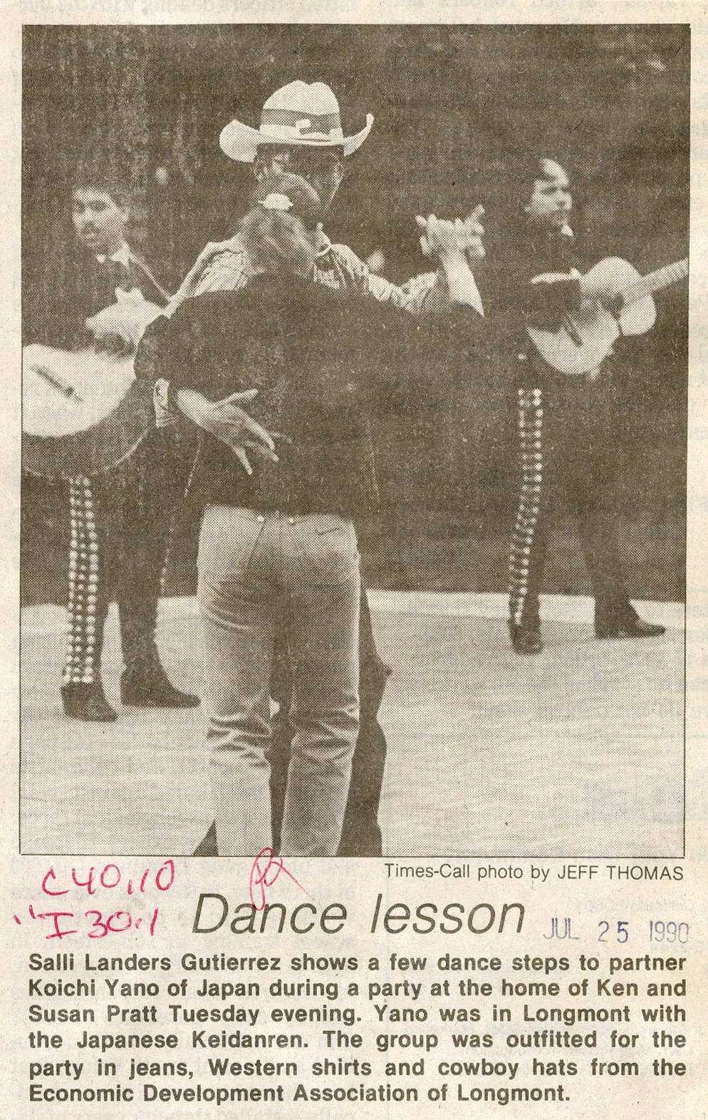 Times-Call clipping documenting the 1990 Keidanren reception.