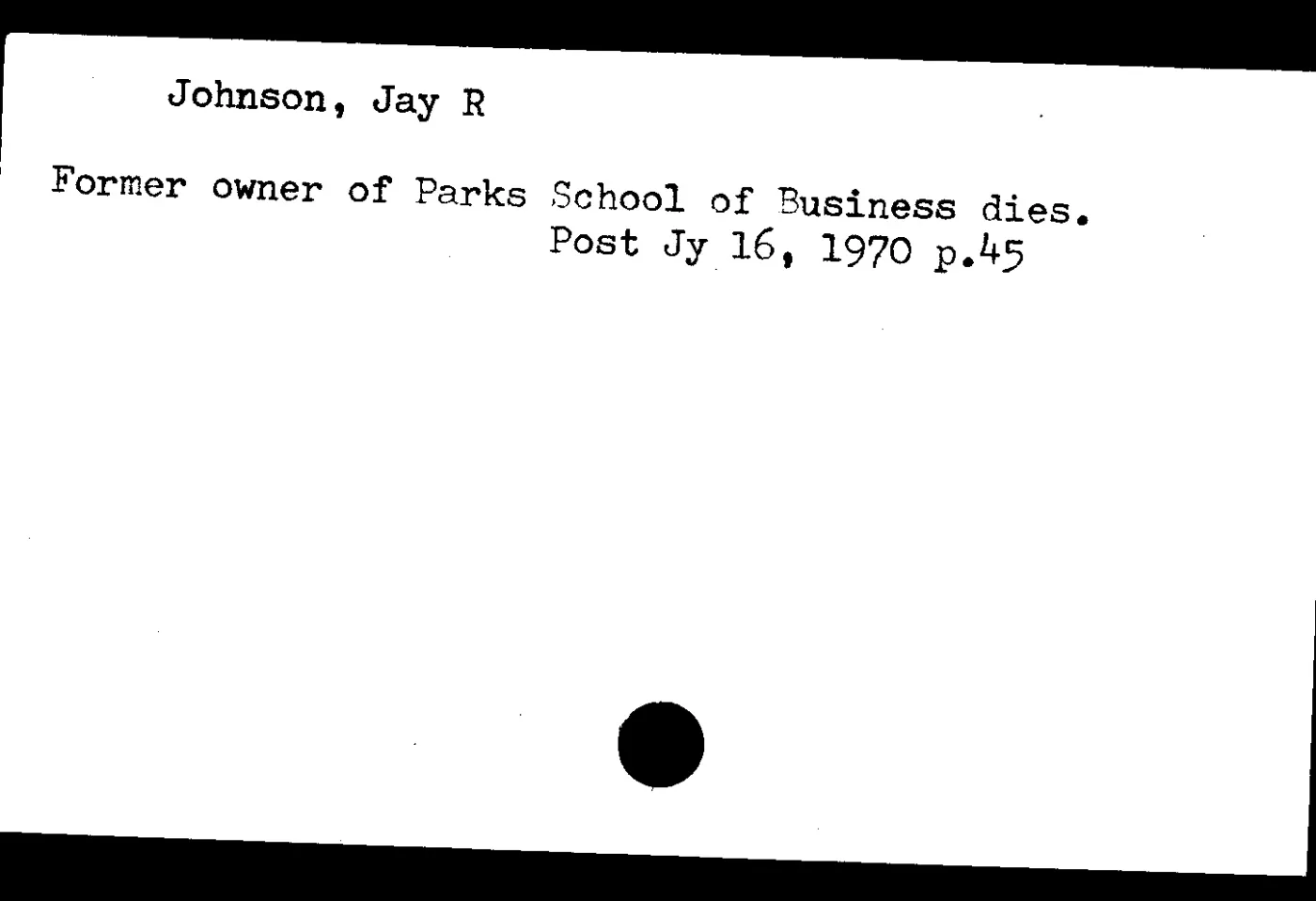 Denver Public Library biographical record for Jay R. Johnson.