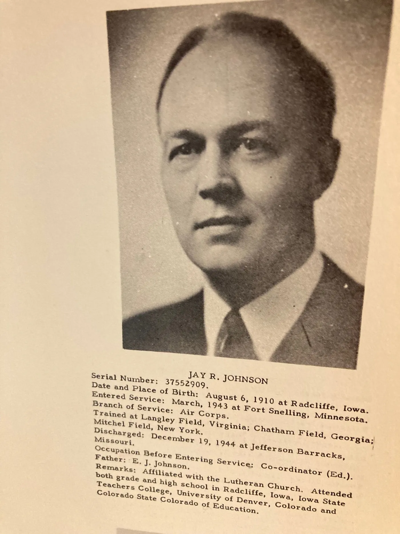 Jay Johnson’s military-service record image.