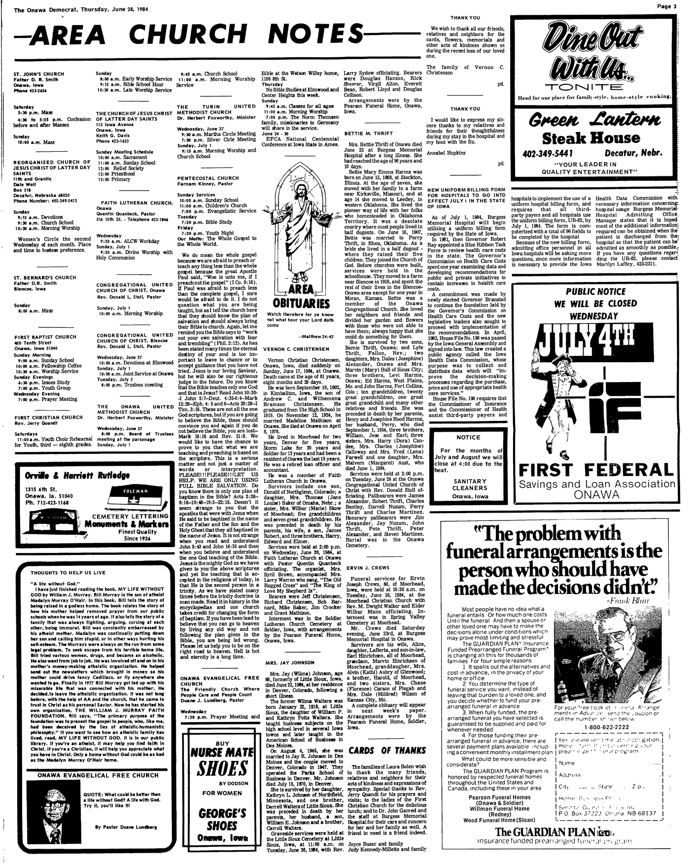 1984 obituary for Wilma Johnson.